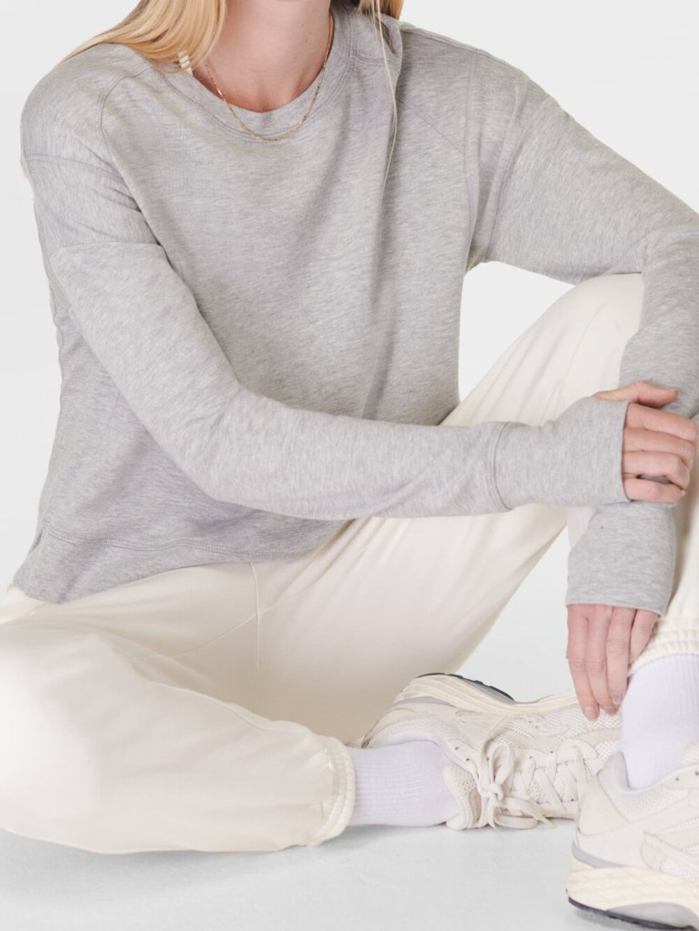 New Sweaty Betty After Class Crop Sweatshirt in Light Grey